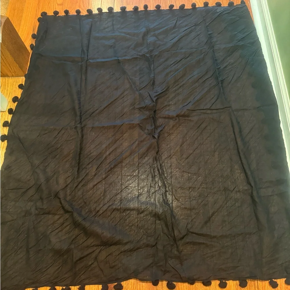 GUC Old Navy Solid Black Scarf with Pom Pom Tassels on all sides! - Picture 2 of 4